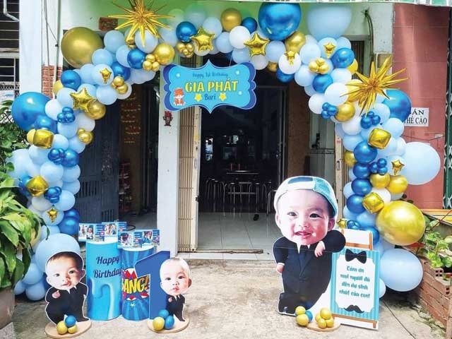 cong bong bong sinh nhat be tone xanh min