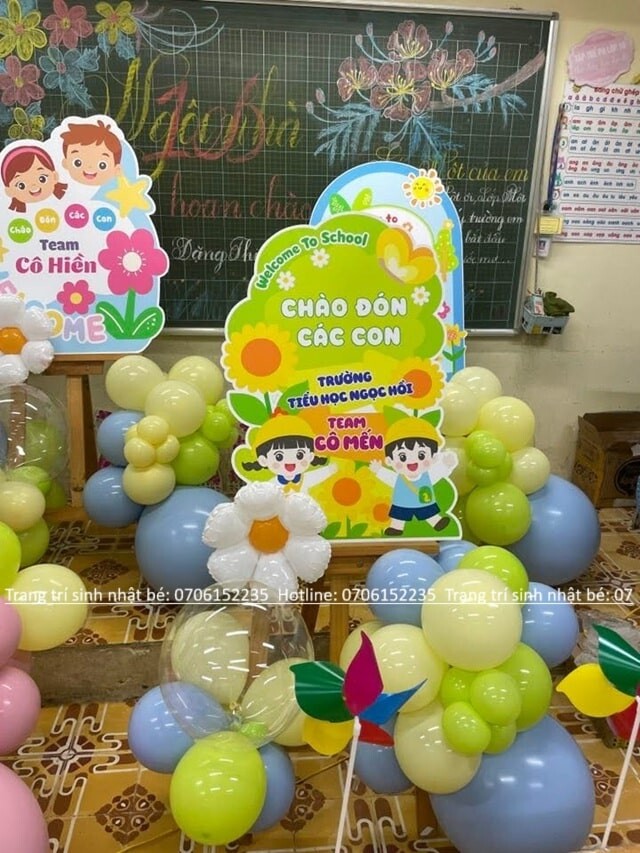 TRANG TRÍ CỔNG BONG BÓNG KHAI GIẢNG ĐẸP HCM 46 Trang Trí Bảng Chào Khai Giảng Min