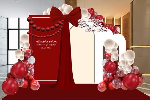 Trang Trí Tiệc Báo Hỷ TPHCM Đẹp, Sang Trọng, Trọn Gói Giá Tốt 32 Setup Backdrop Báo Hỷ đẹp