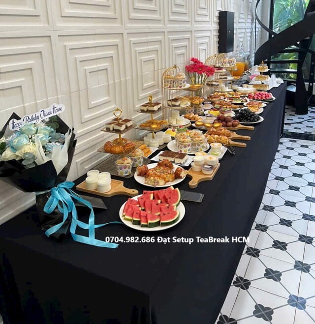 Setup Tiệc Teabreak HCM Trọn Gói - Trang trí tiệc Teabreak Văn phòng, Công ty 32 menu teabreak HCM